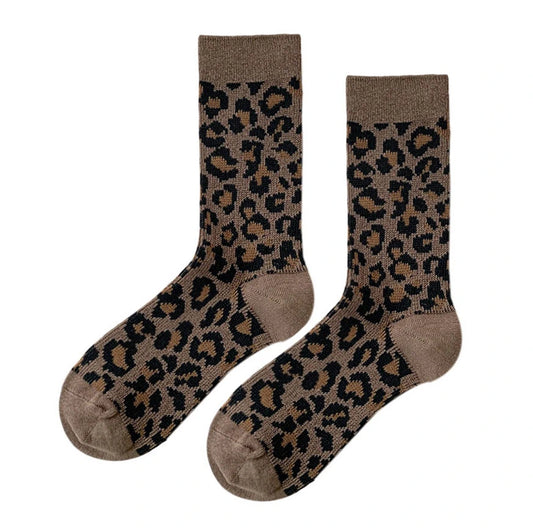Ladies Socks | Classic Leopard Pattern with Textured Knit Detail – Beige
