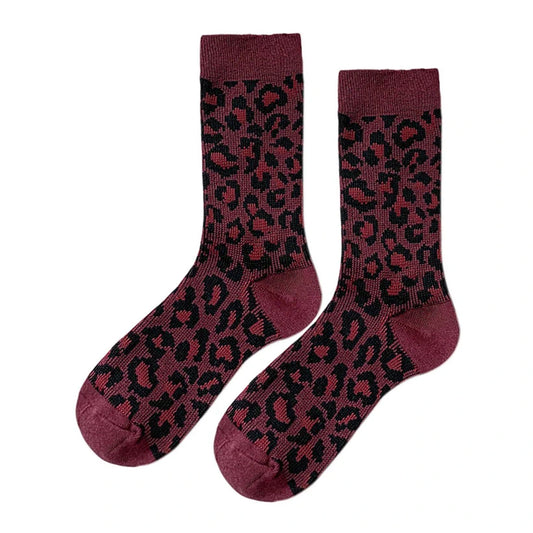 Ladies Socks | Classic Leopard Pattern with Textured Knit Detail – Burgundy