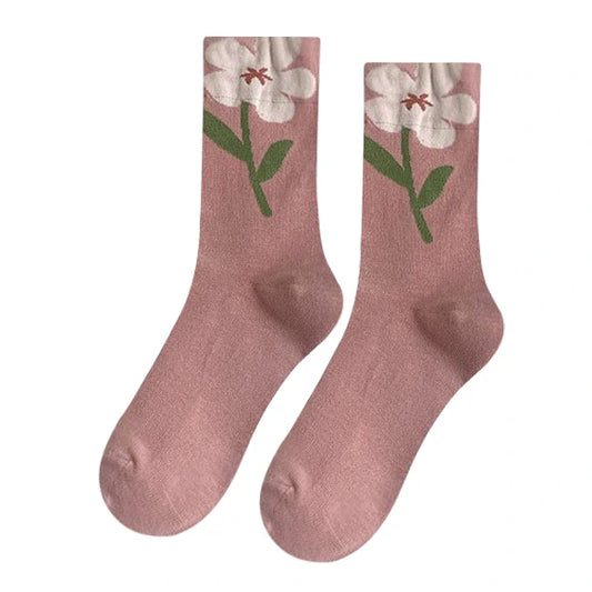 Ladies Socks | Floral Embroidery Detail with Minimalist Style – Pink