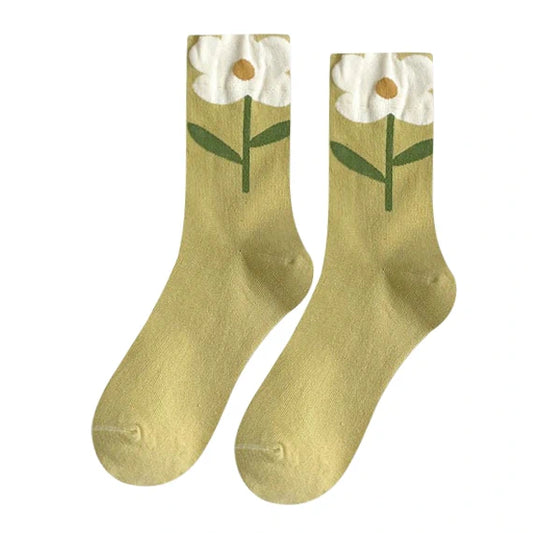 Ladies Socks | Minimalist Floral Pattern with Soft Contrast Detail – Green