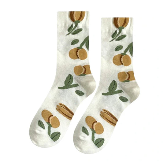 Ladies Socks | Botanical Tulip Pattern with Minimalist Style – Cream