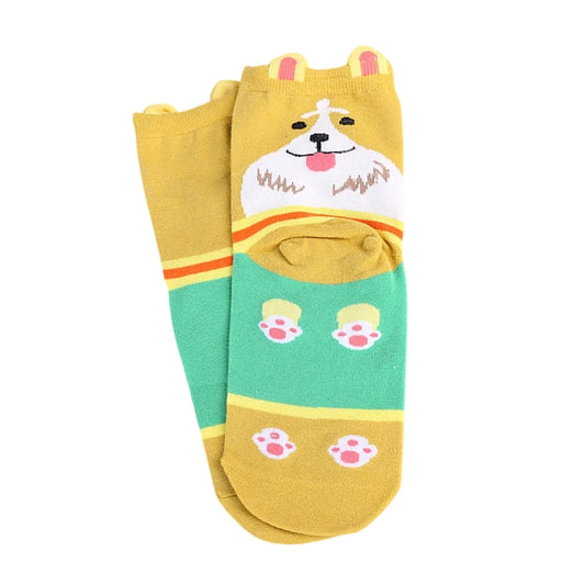 Ladies Socks | Cute Dog Pattern with Colour Block Design – Yellow