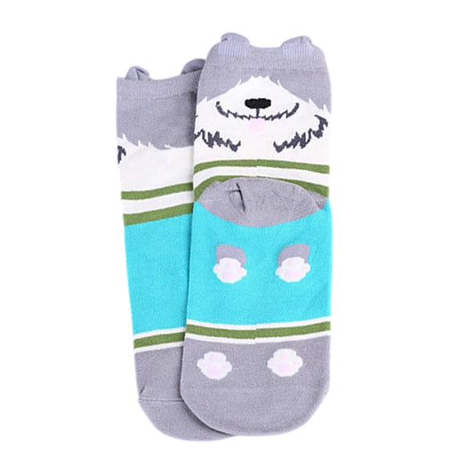 Ladies Socks | Cute Dog Pattern with Colour Block Design – Grey