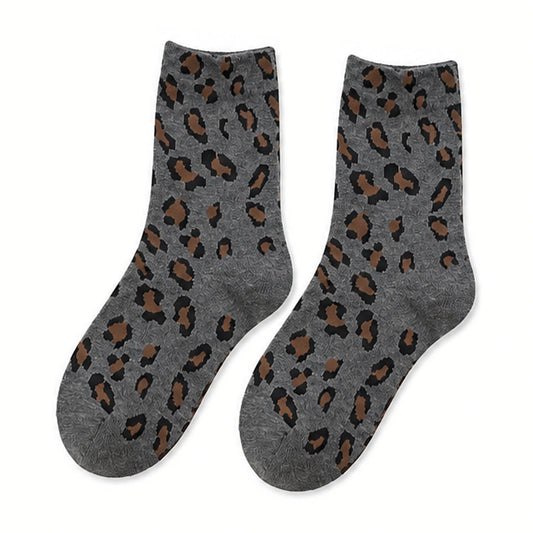 Ladies Socks | Classic Leopard Print Design – Grey