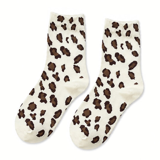 Ladies Socks | Classic Leopard Print Design – White