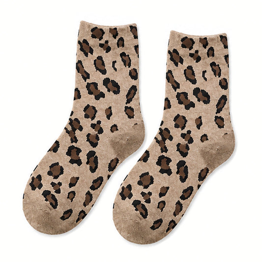 Ladies Socks | Classic Leopard Print Design – Beige