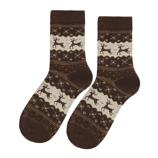 Christmas Socks | Nordic Reindeer Fair Isle – Brown & Cream