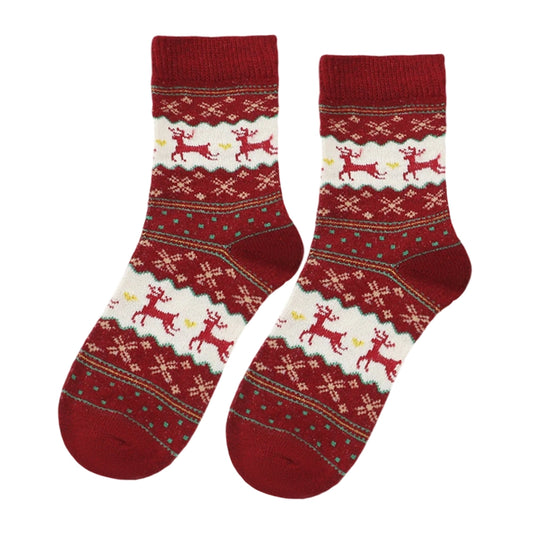 Christmas Socks | Nordic Reindeer Fair Isle – Red & Cream