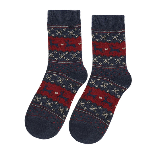 Christmas Socks | Nordic Reindeer Fair Isle – Navy & Red