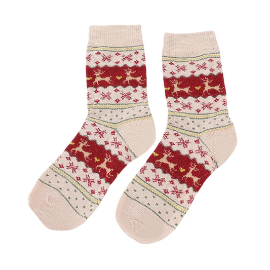 Christmas Socks | Nordic Reindeer Fair Isle – Cream & Red