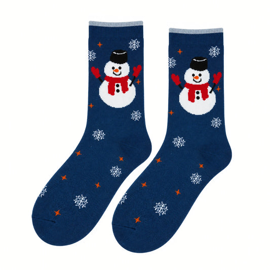 Christmas Socks | Snowman Snowflake – Navy & White