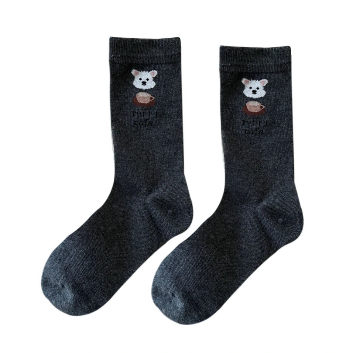 Ladies Socks | Puppy Café Embroidery Crew Socks – Grey