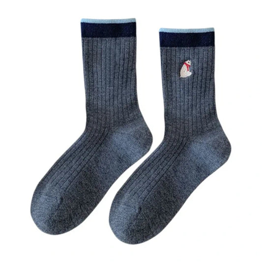 Ladies Socks | Ribbed Polar Bear Embroidery Crew Socks – Navy