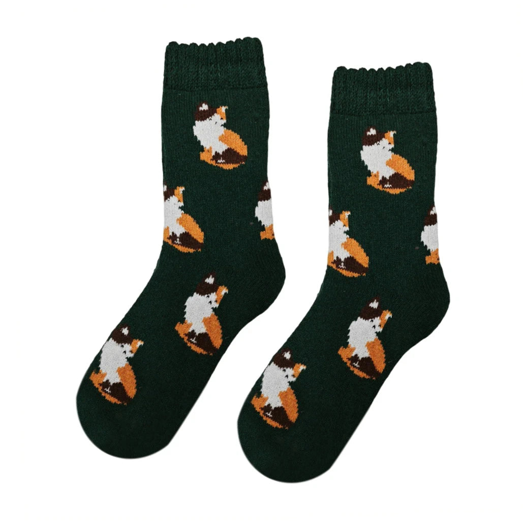 Unisex Socks | Fox Pattern – Dark Green