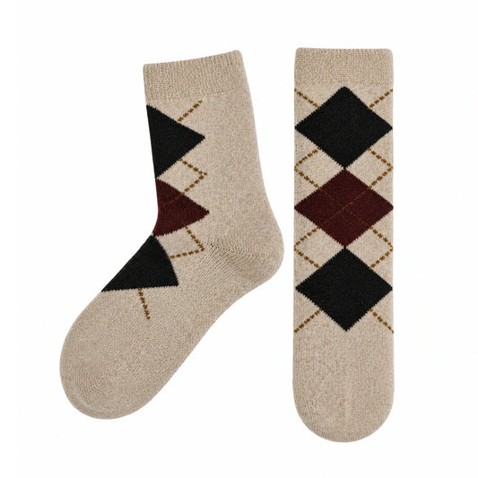 Unisex Socks | Argyle Diamond Pattern – Cream