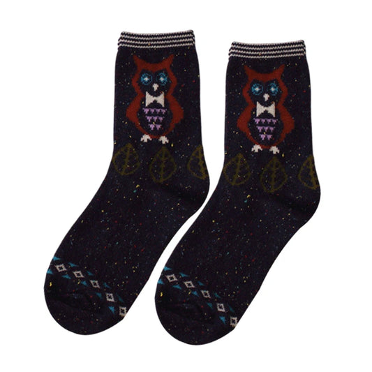 Ladies Socks | Owl Pattern Crew Socks – Navy