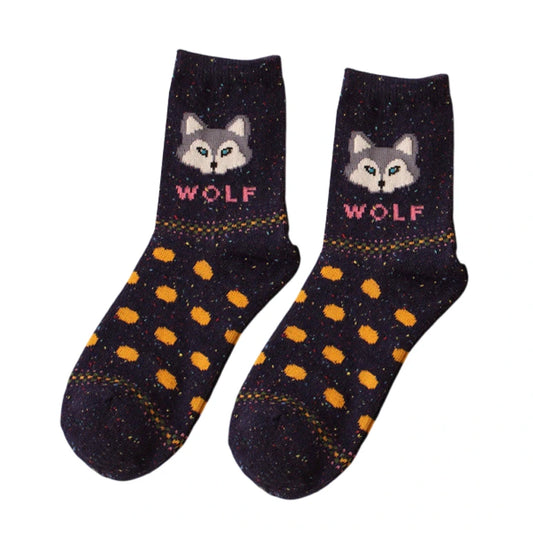Ladies Socks | Wolf Pattern Crew Socks – Navy