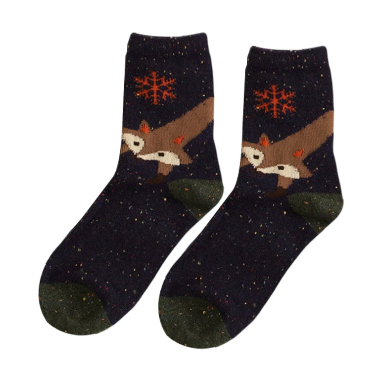 Unisex Socks | Fox & Snowflake Pattern – Navy
