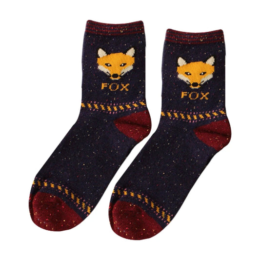 Ladies Socks | Fox Pattern Crew Socks – Navy