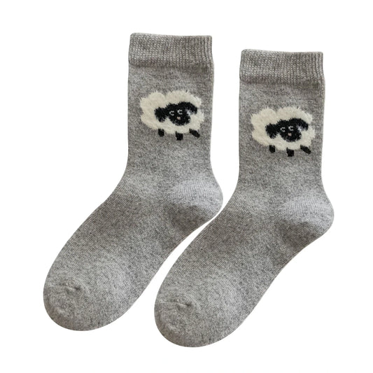 Ladies Socks | Fluffy Sheep Motif – Light Grey