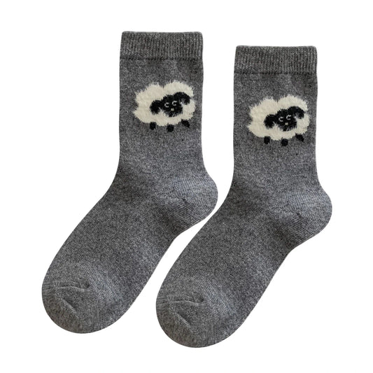 Ladies Socks | Fluffy Sheep Motif – Dark Grey