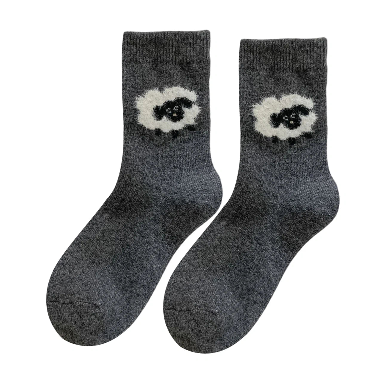 Ladies Socks | Fluffy Sheep Motif – Charcoal