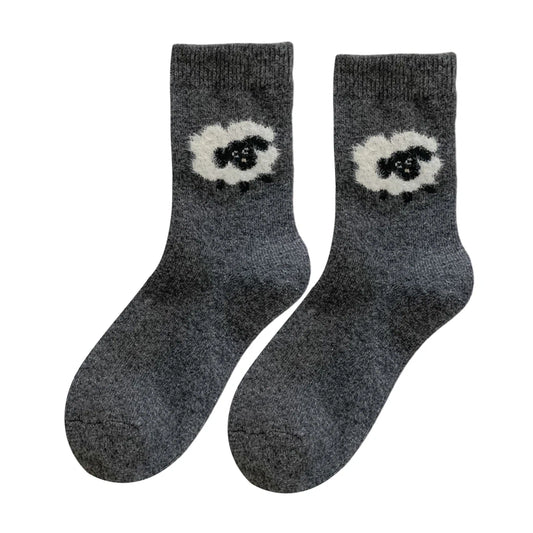 Ladies Socks | Fluffy Sheep Motif – Charcoal