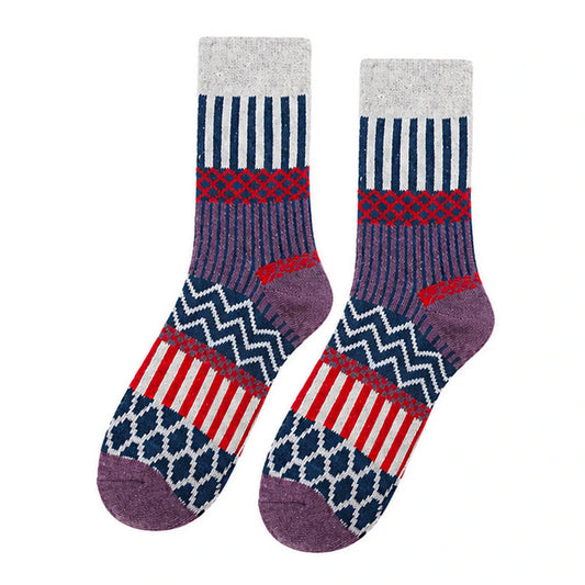 Unisex Socks | Colour Block Textured Knit Pattern – Purple & Navy