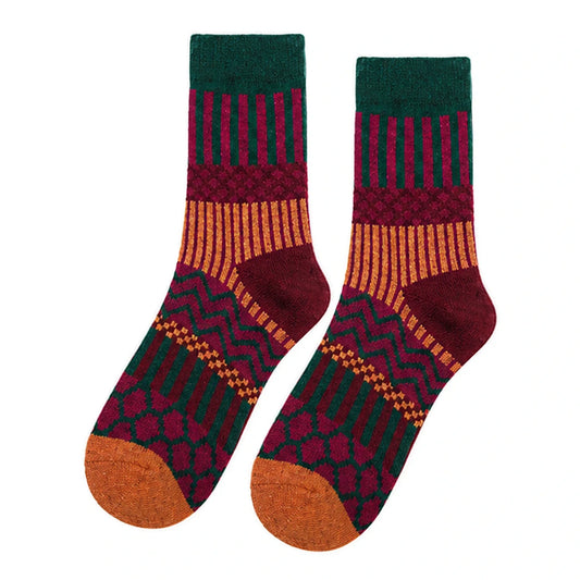 Unisex Socks | Colour Block Textured Knit Pattern – Orange & Burgundy