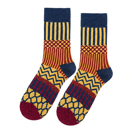 Unisex Socks | Colour Block Textured Knit Pattern – Navy & Yellow