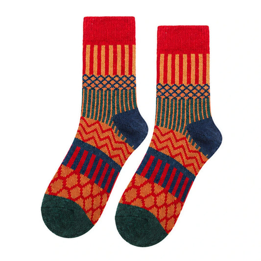 Unisex Socks | Colour Block Textured Knit Pattern – Red & Green