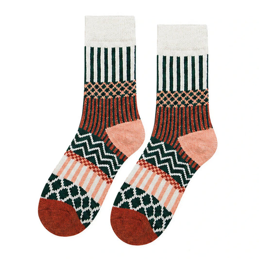 Unisex Socks | Colour Block Textured Knit Pattern – Orange & White