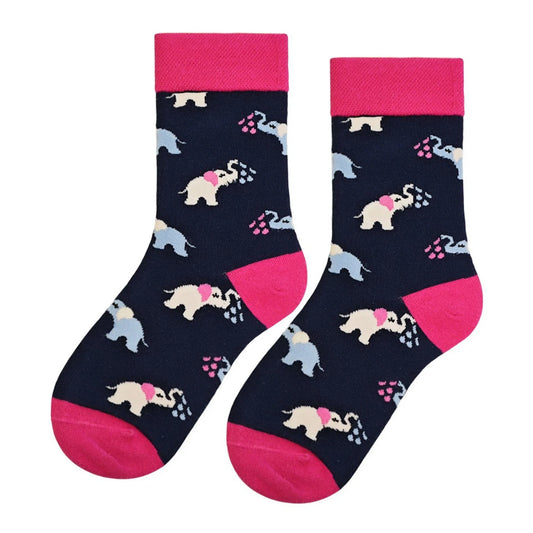 Ladies Socks | Elephant Pattern – Navy & Pink