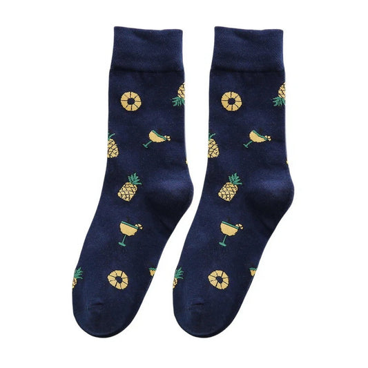 Ladies Socks | Tropical Cocktail & Pineapple Pattern – Navy