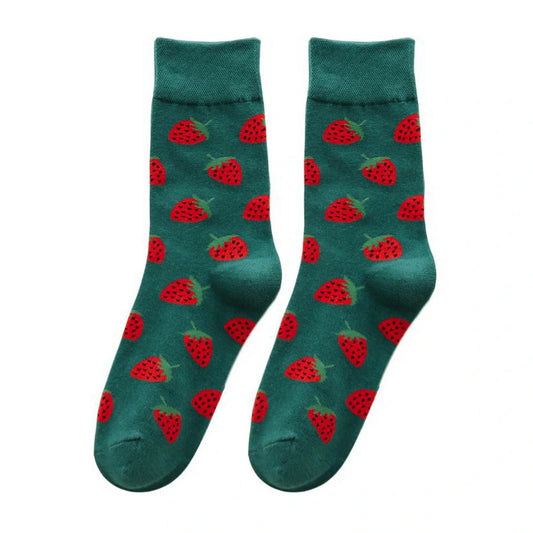 Ladies Socks | Strawberry Pattern – Green
