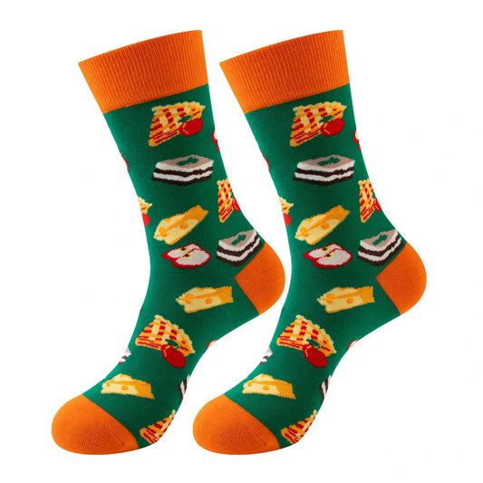 Unisex Socks | Cheese & Pizza Pattern Design – Green