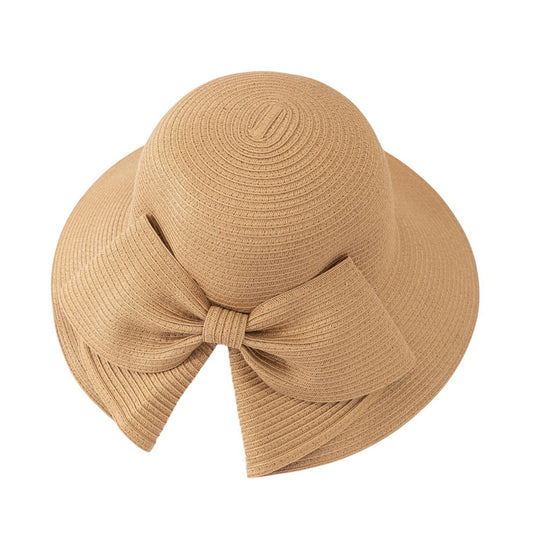Short Brim Straw Hat | Oversized Bow Detail – Khaki