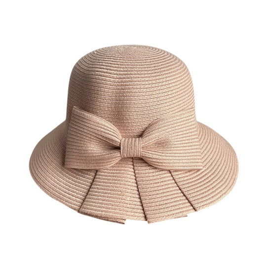 Short Brim Straw Hat | Classic Bow Detail – Blush Pink