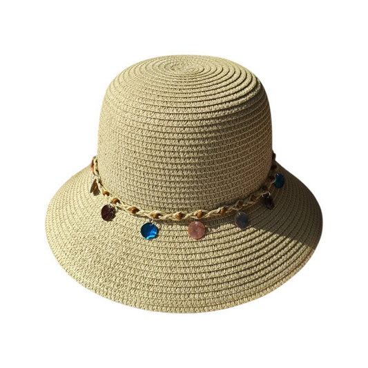 Short Brim Straw Hat | Coin Charm Band – Natural