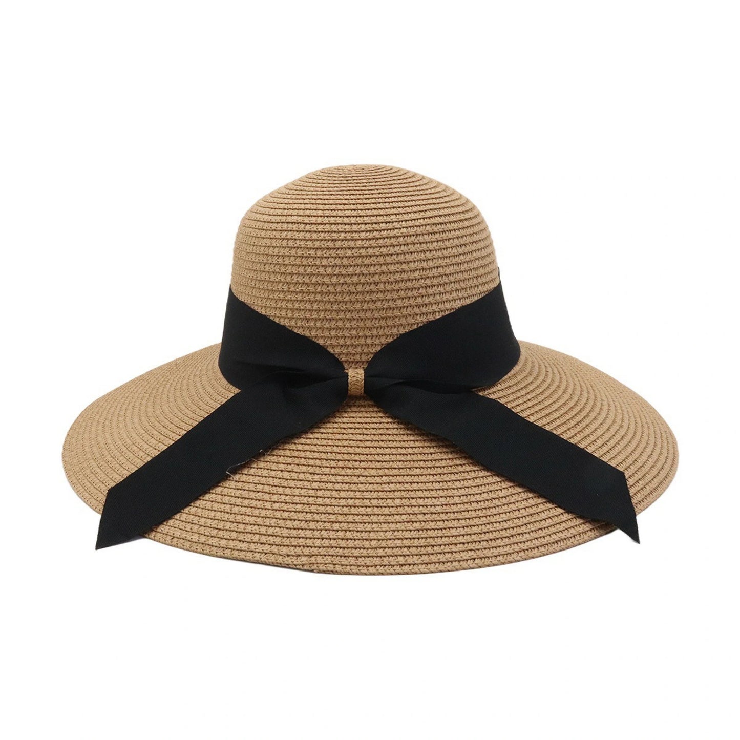 Wide Brim Straw Hat | Black Satin Bow Detail – Natural