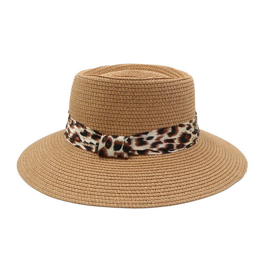 Short Brim Straw Hat | Leopard Print Band – Natural