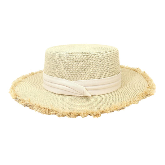 Short Brim Straw Hat | Minimal Cross Ribbon Band - Natural