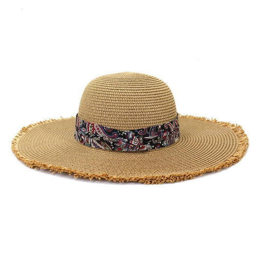 Wide Brim Straw Hat | Paisley Band – Natural