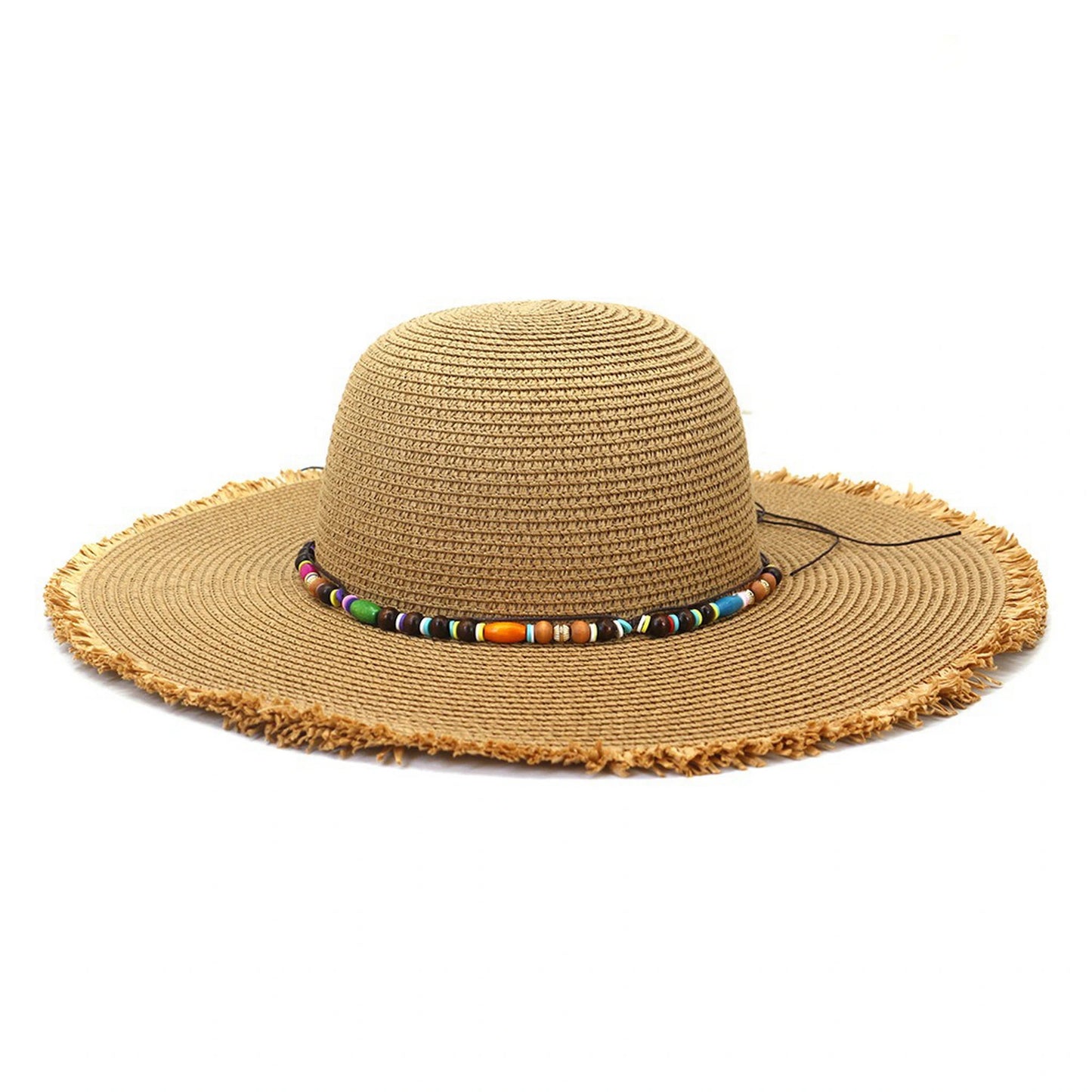 Wide Brim Straw Hat | Beaded Band – Natural