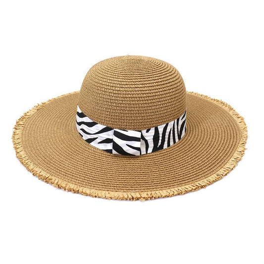 Wide Brim Straw Hat | Zebra Print Band – Natural