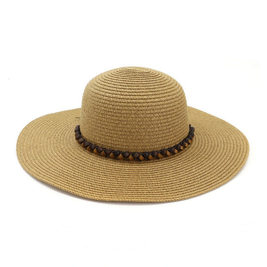 Wide Brim Straw Hat | Braided Leather Band – Natural