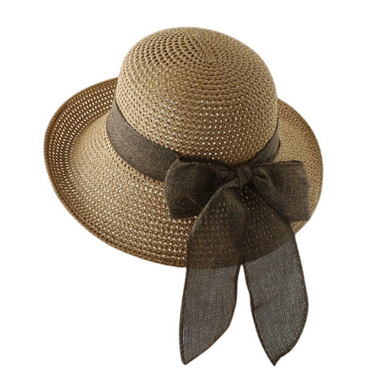 Short Brim Straw Hat | Sheer Bow Detail - Natural