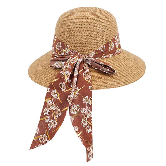 Short Brim Straw Hat | Wide Ribbon Tie – Naturl