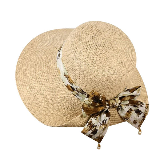 Short Brim Straw Hat | Bow Ribbon Detail - Cream
