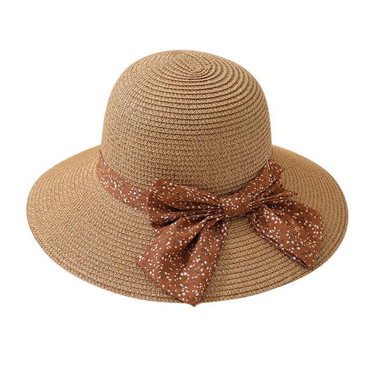 Short Brim Straw Hat | Speckled Ribbon Bow - Natural